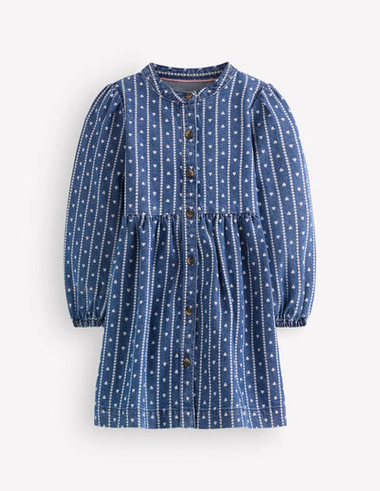 Betsy Woven Puff Sleeve Dress-Denim Tiny Hearts