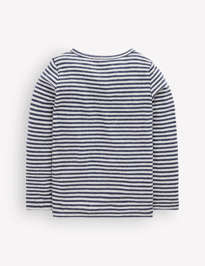 Long Sleeve Henley Top-Soft Ivory/ Navy Stripe