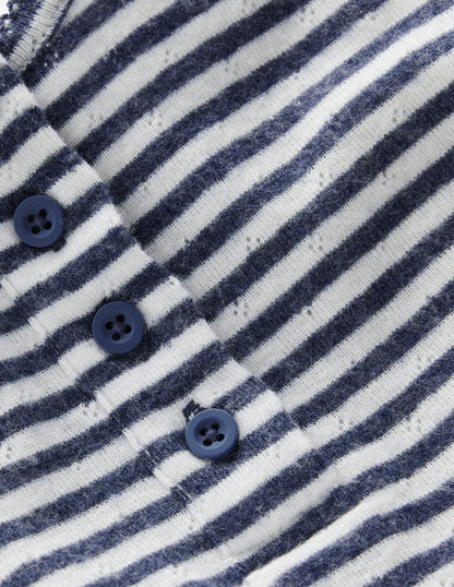 Long Sleeve Henley Top-Soft Ivory/ Navy Stripe