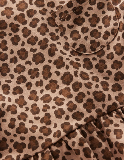 Long Sleeve Peplum Top-Brown Leopard