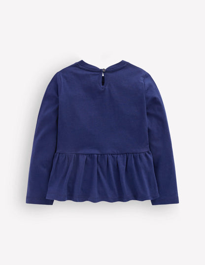 Long Sleeve Peplum Top-College Navy