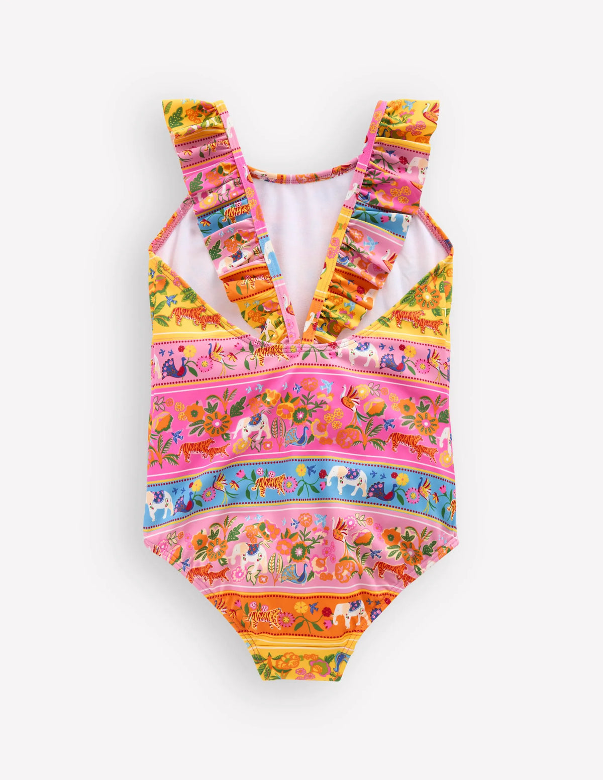 Hallie Frill Strap Swimsuit-Multi Tropical Animals Stripe