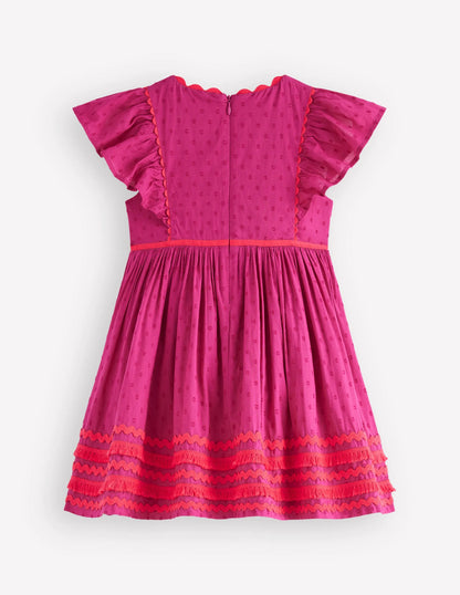 Flutter Sleeve Ric Rac Dress-Bright Pink