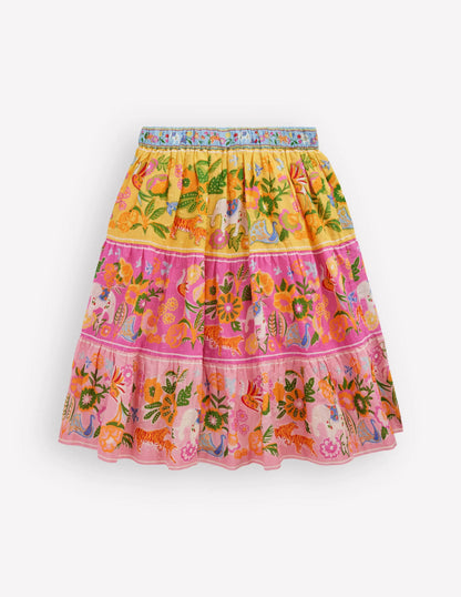 Midi Tiered Skirt-Multi Tropical Animals