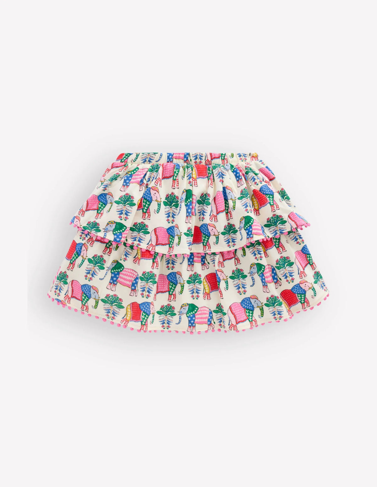 Ruffle Jersey Skort-Multi Elephant Woodblock