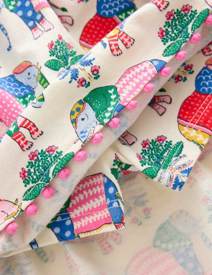 Ruffle Jersey Skort-Multi Elephant Woodblock