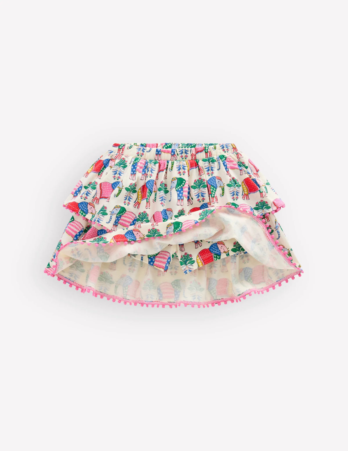 Ruffle Jersey Skort-Multi Elephant Woodblock