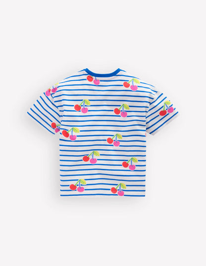 Easy Breton T-shirt-Kingfisher Blue Cherries