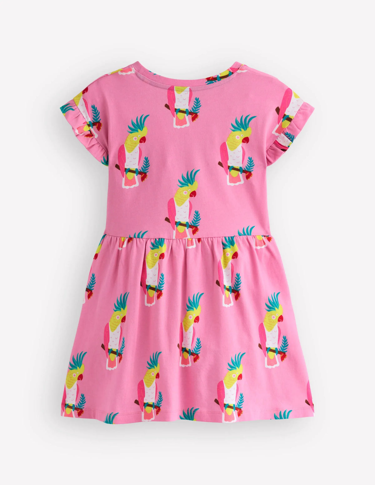Jersey T-Shirt Dress-Flamingo Pink Tropical Bird