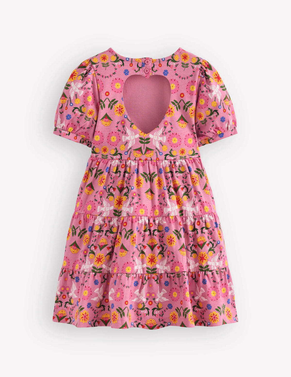 Heart Back Jersey Dress-Formica Pink Bird Floral