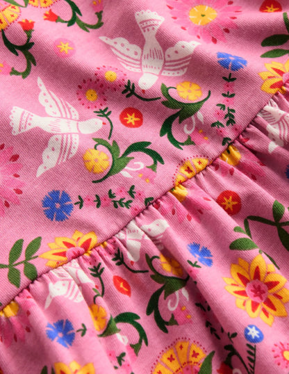 Heart Back Jersey Dress-Formica Pink Bird Floral