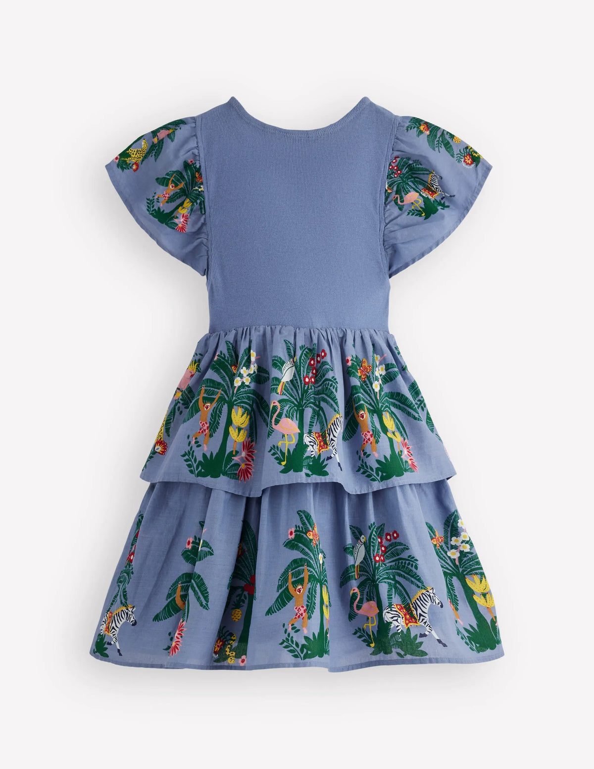 Woven Mix Twirly Dress-Azure Blue Jungle Trellis