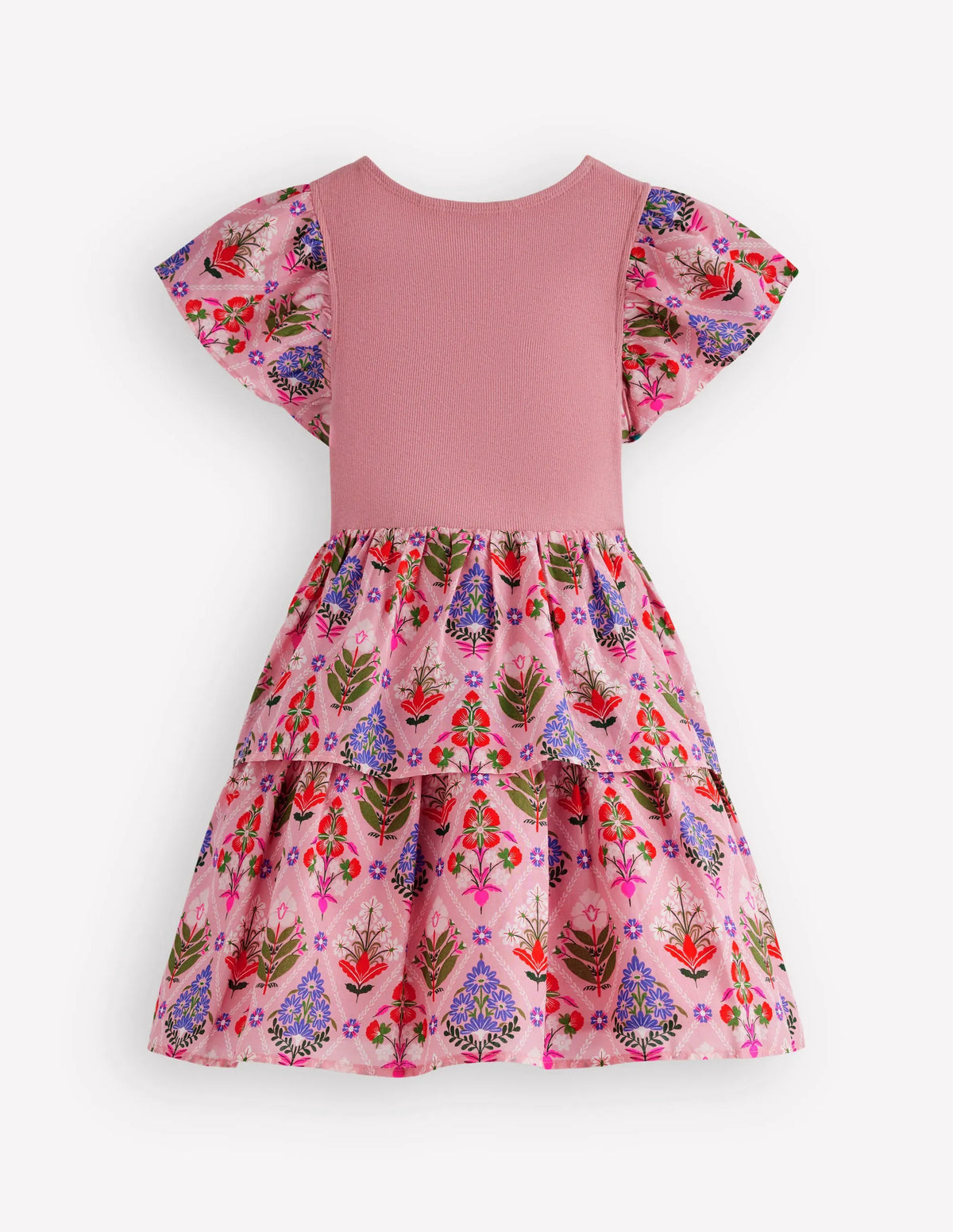 Woven Mix Twirly Dress-Multi Diamond Floral