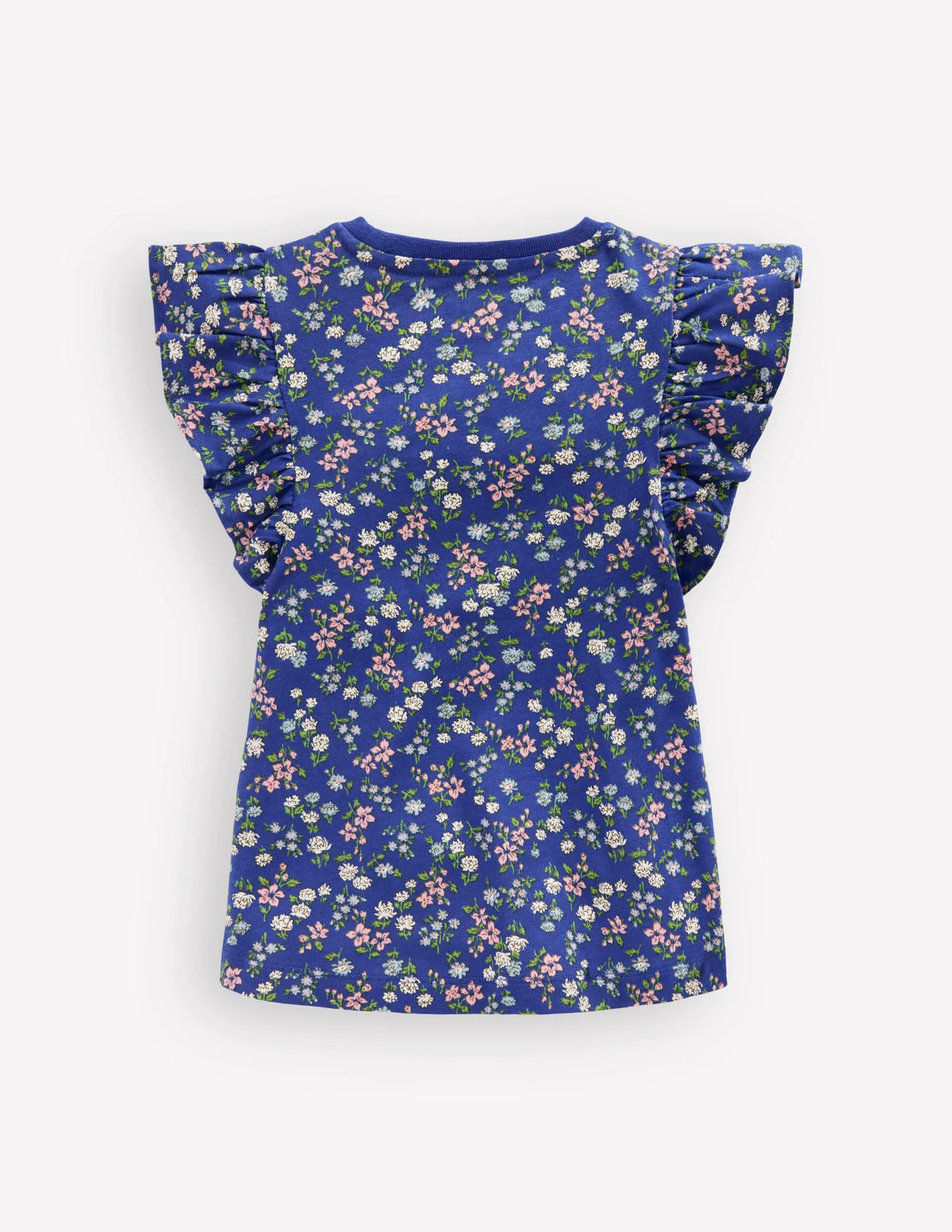 Frill Sleeve Printed Top-Blue Ditsy Floral