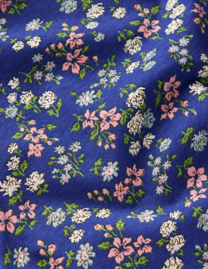 Frill Sleeve Printed Top-Blue Ditsy Floral