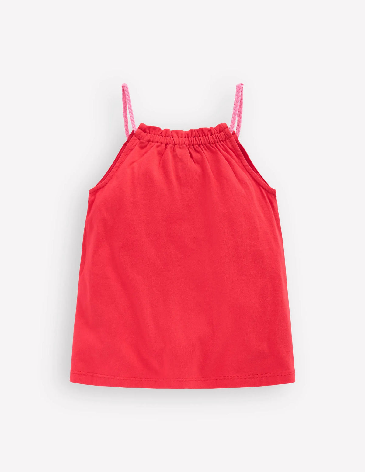 Plaited Strap Embroidered Tank-Spicy Red