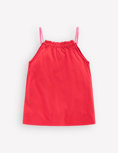 Plaited Strap Embroidered Tank-Spicy Red