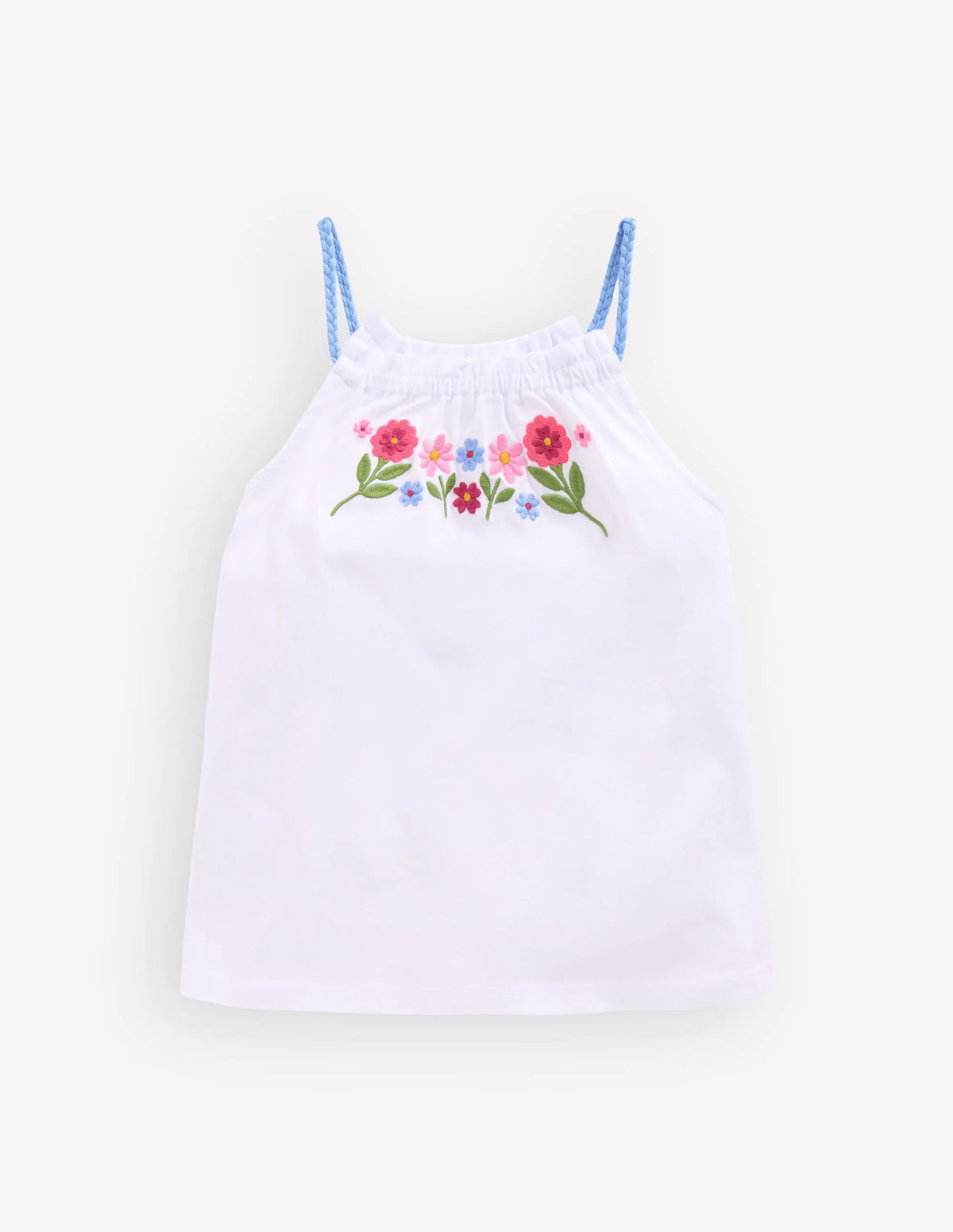 Plaited Strap Embroidered Tank-White Embroidery