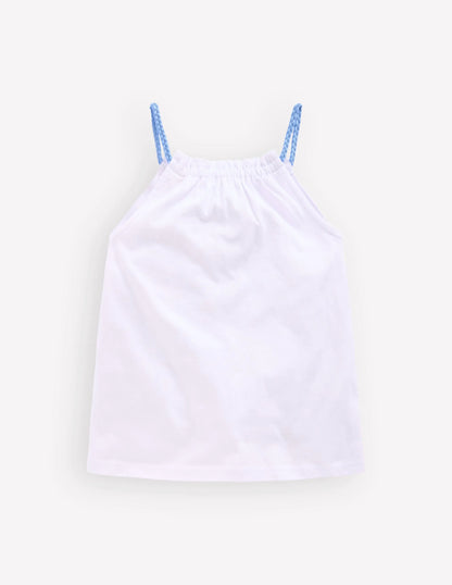 Plaited Strap Embroidered Tank-White Embroidery