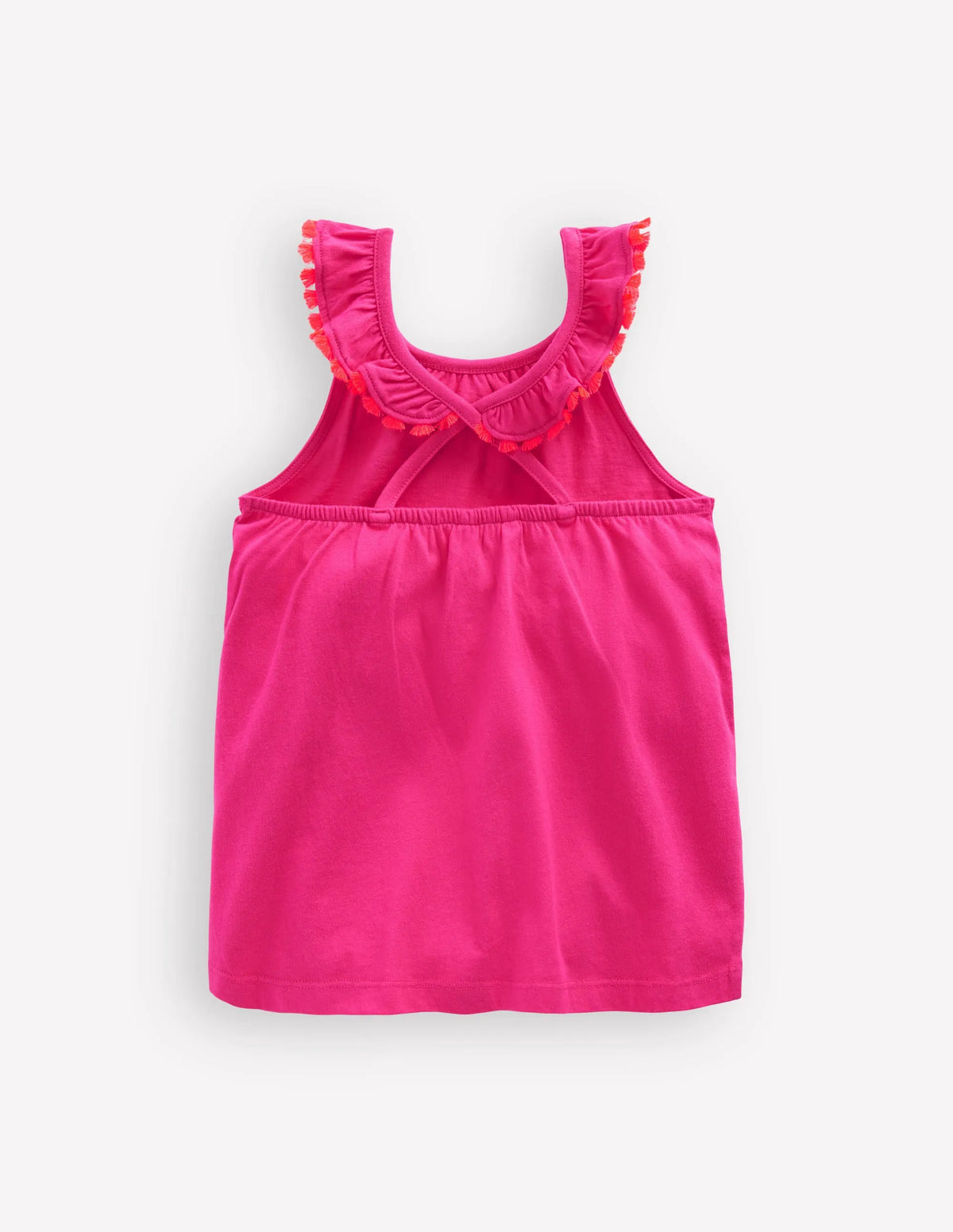 Ruffle Neck Trim Top-Brillant Pink
