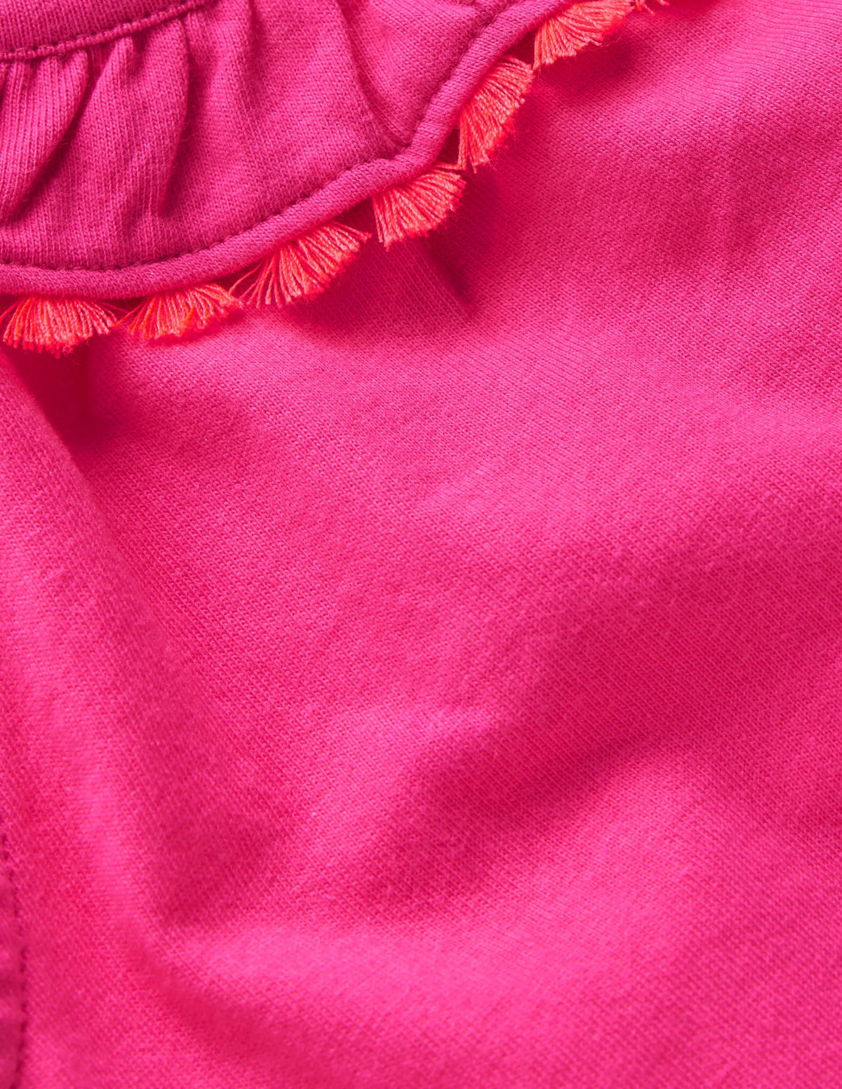 Ruffle Neck Trim Top-Brillant Pink