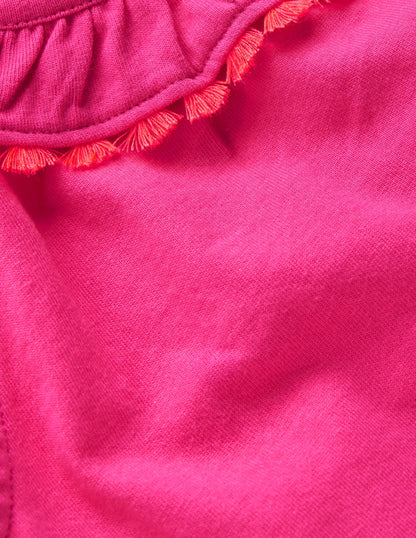 Ruffle Neck Trim Top-Brillant Pink