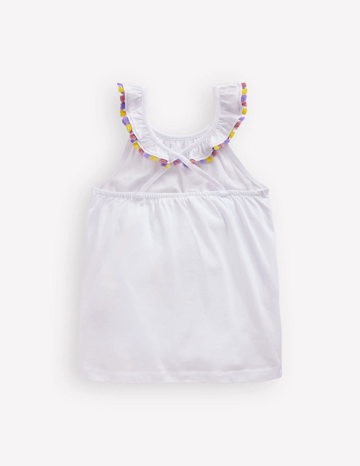 Ruffle Neck Trim Top-White