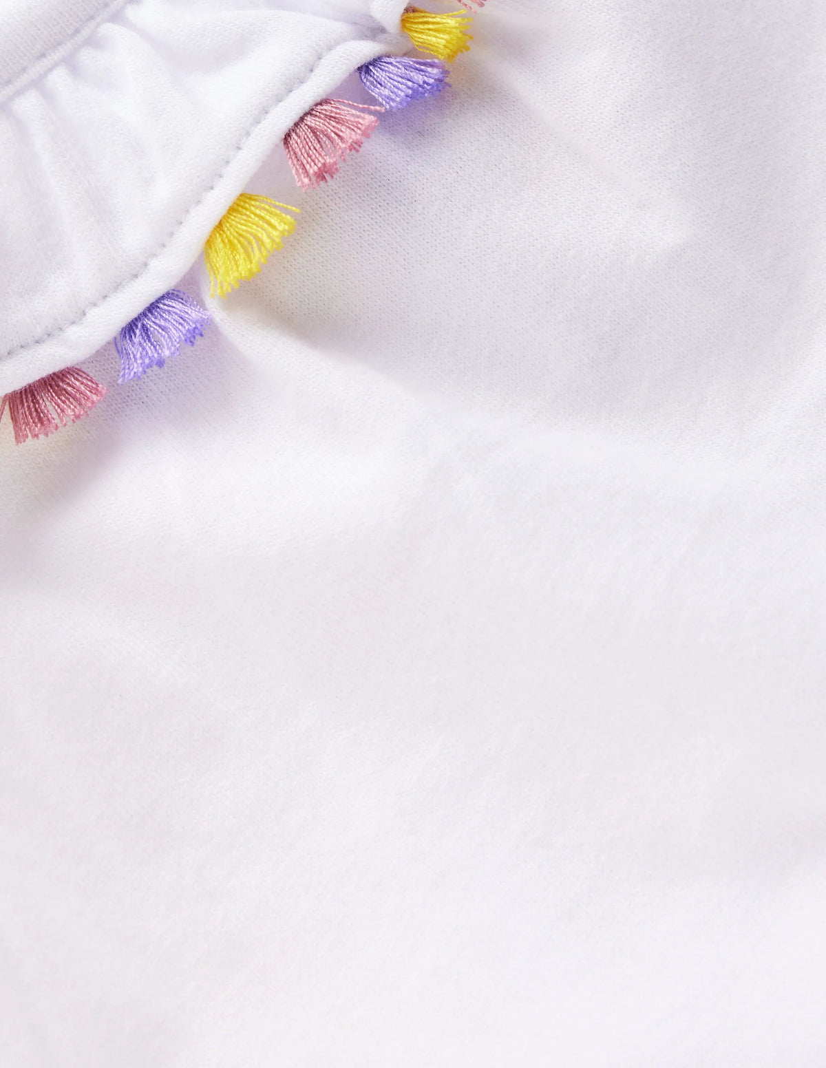 Ruffle Neck Trim Top-White