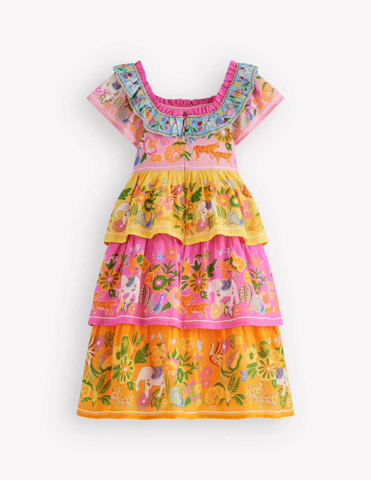 Tiered Ruffle Woven Dress-Sunflower Yellow Jungle Animal