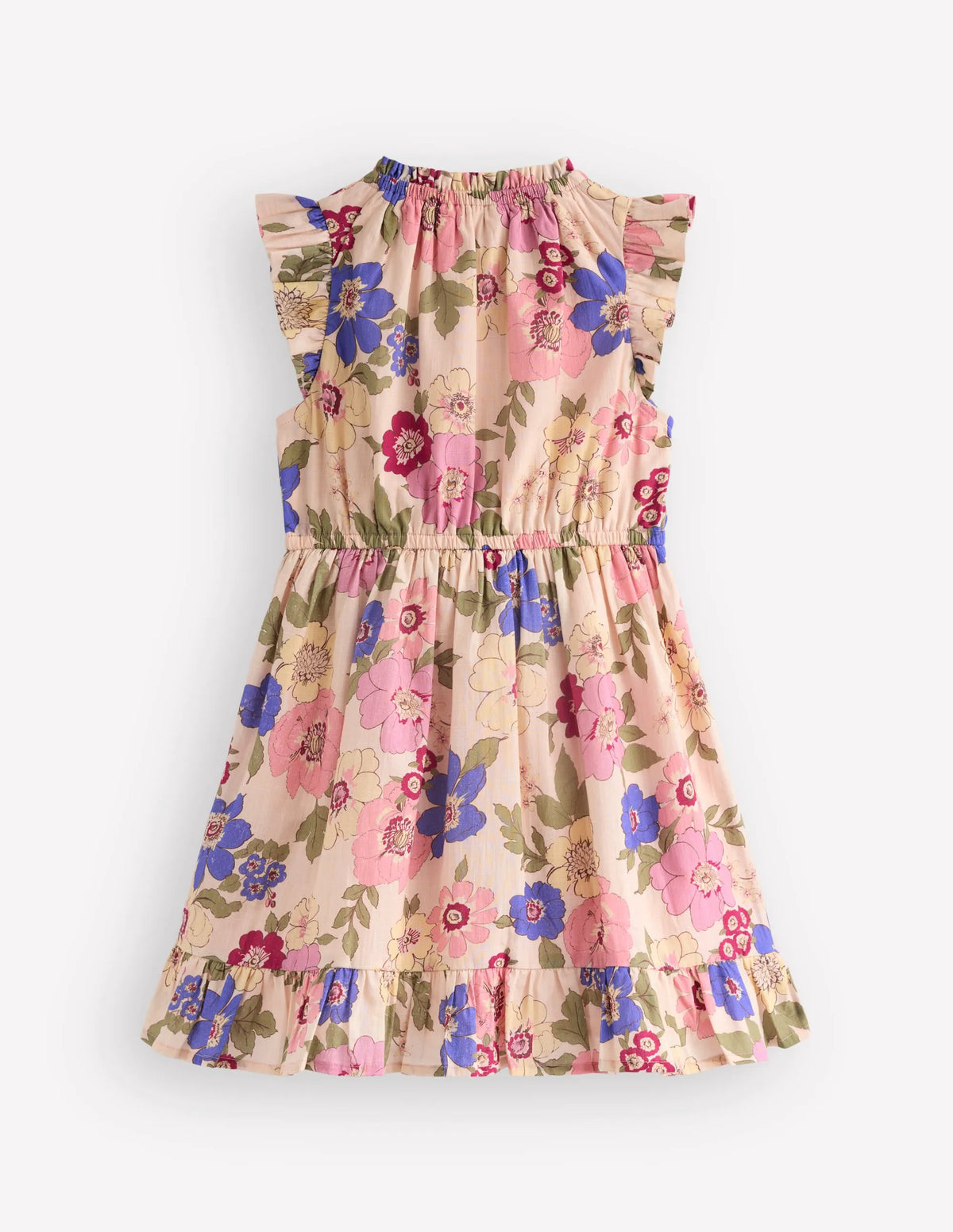 Gathered Woven Dress-Blooming Pink Floral Bloom