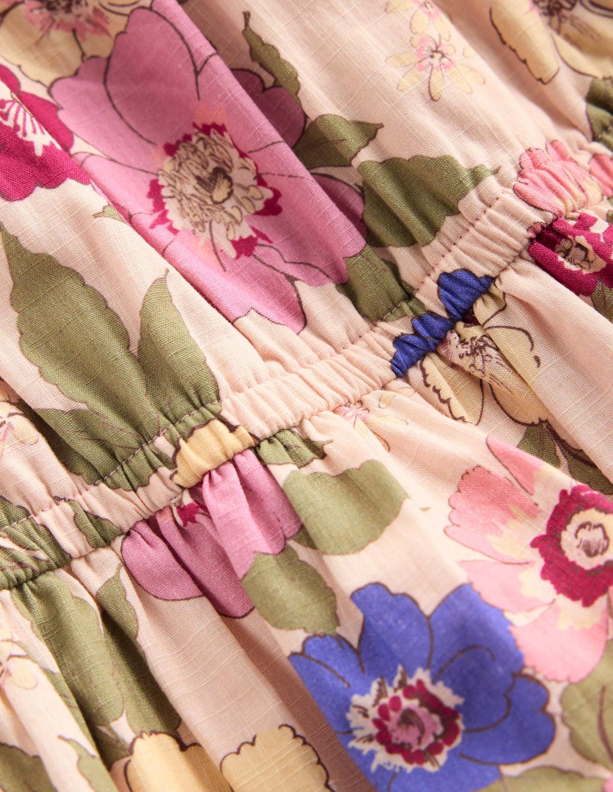Gathered Woven Dress-Blooming Pink Floral Bloom