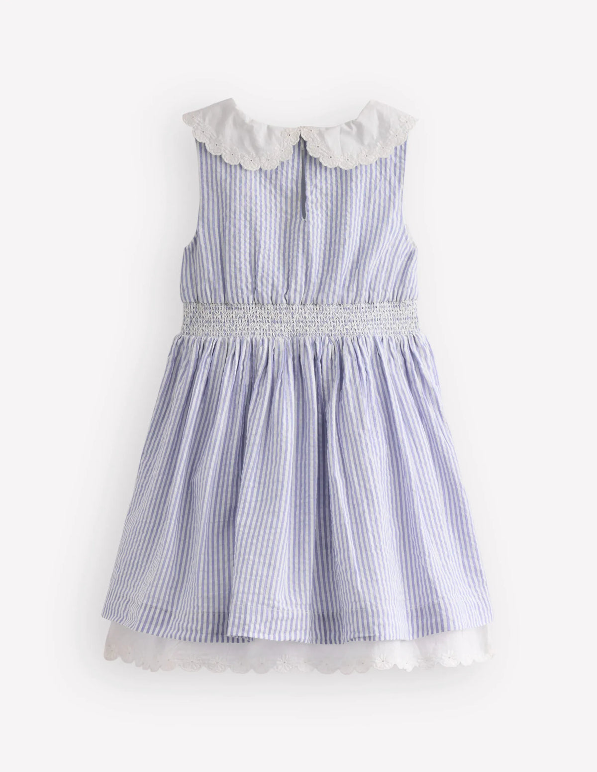 Nostalgic Broderie Dress-Salt Blue Ticking Stripe