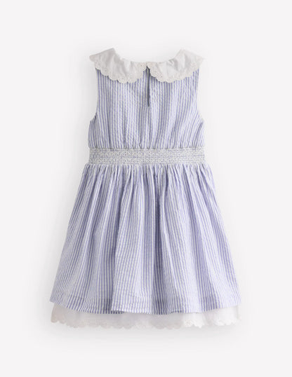 Nostalgic Broderie Dress-Salt Blue Ticking Stripe