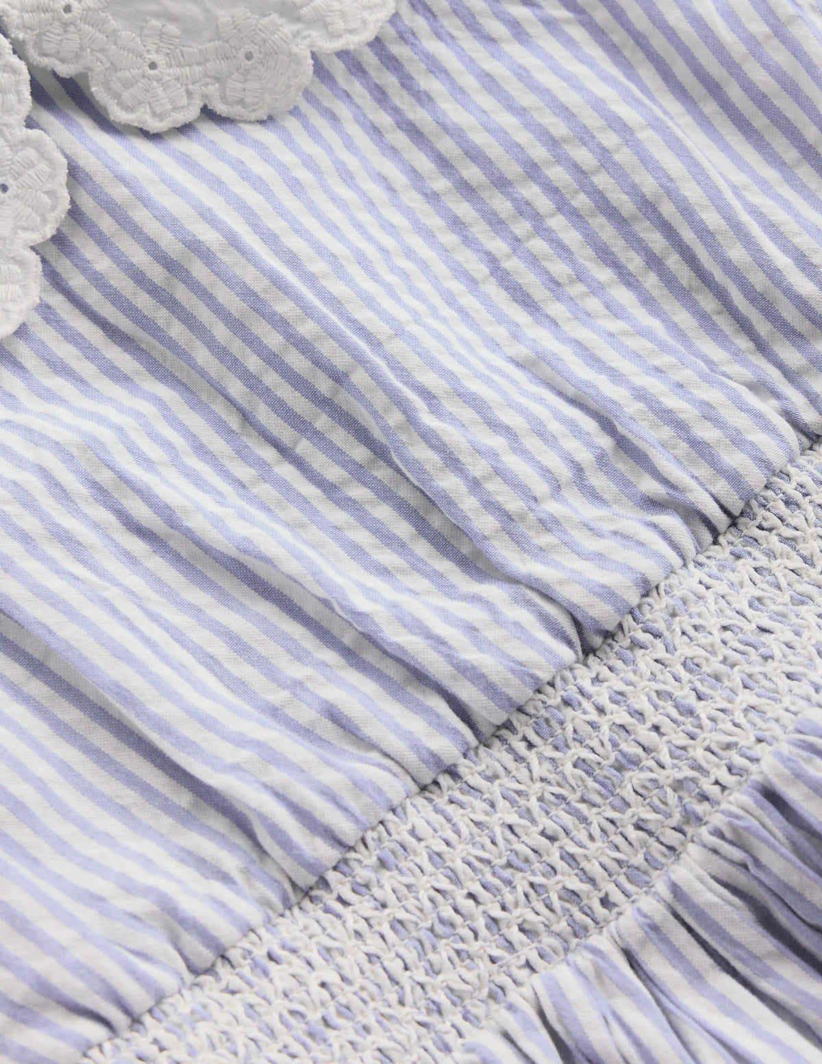 Nostalgic Broderie Dress-Salt Blue Ticking Stripe