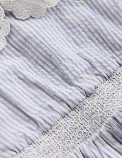 Nostalgic Broderie Dress-Salt Blue Ticking Stripe