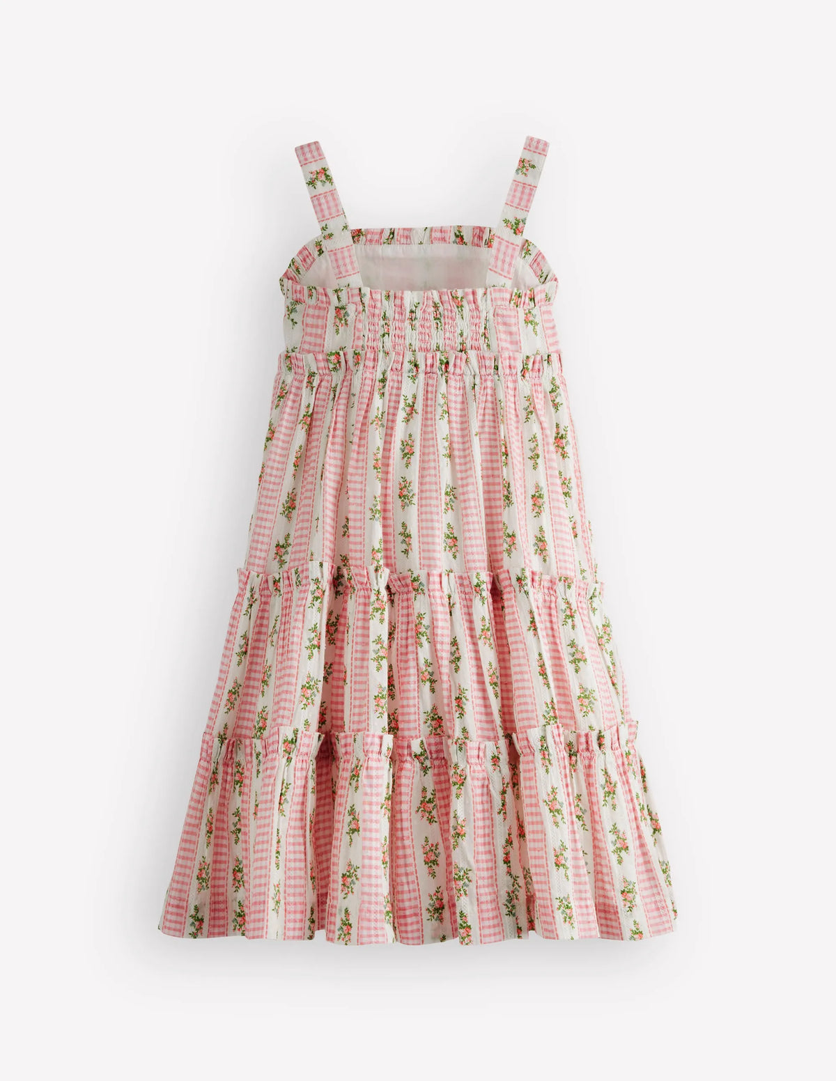 Tiered Midi Sundress-Soft Ivory Gingham Floral