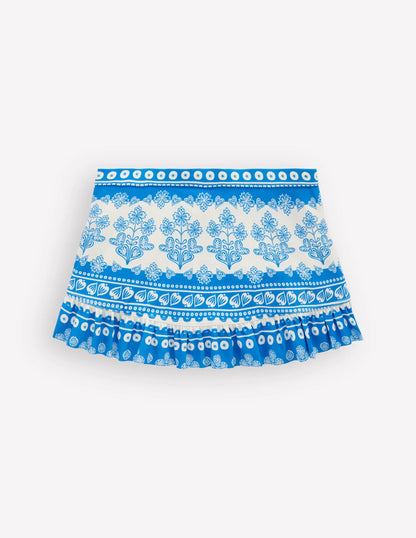 Swim Skirt-Azure Blue Woodblock