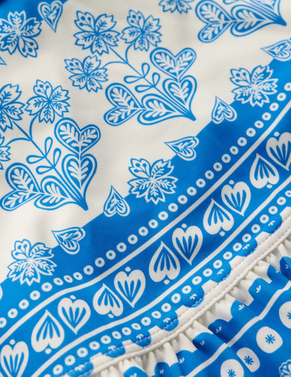 Swim Skirt-Azure Blue Woodblock
