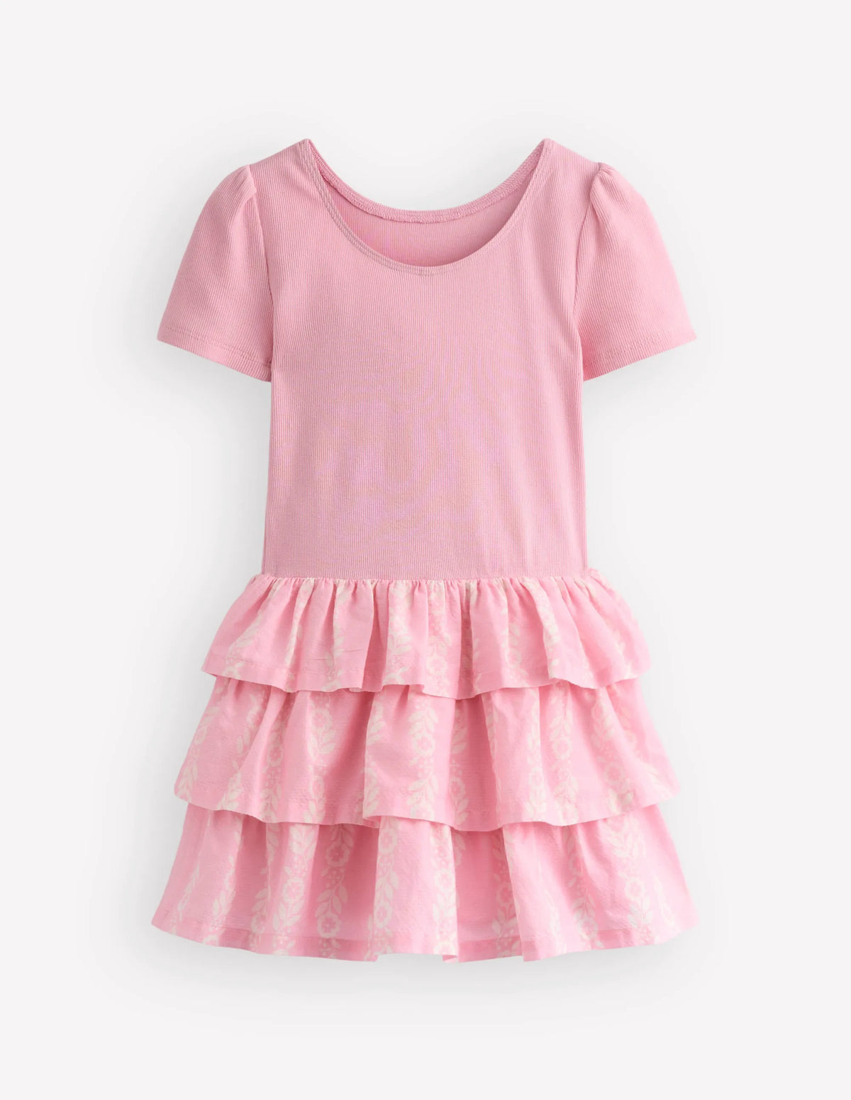 Short Sleeve Jersey RaRa Dress-Blossom Pink Flower Vine