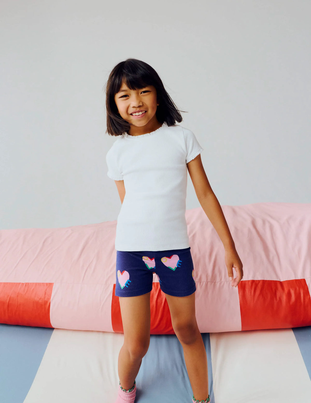 Cartwheel Shorts-Navy Love Hearts