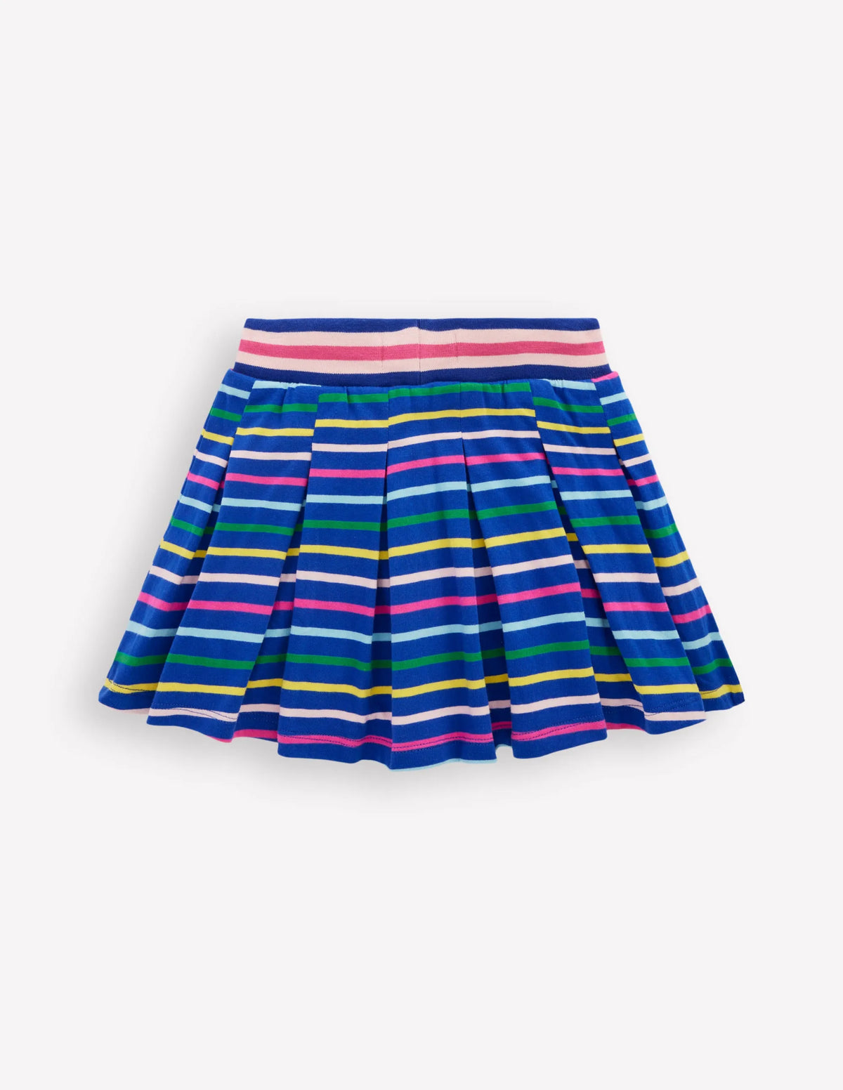 Pleated Jersey Skort-Navy Rainbow Stripe