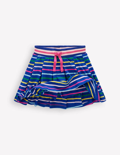Pleated Jersey Skort-Navy Rainbow Stripe