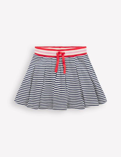 Pleated Jersey Skort-Navy Stripe