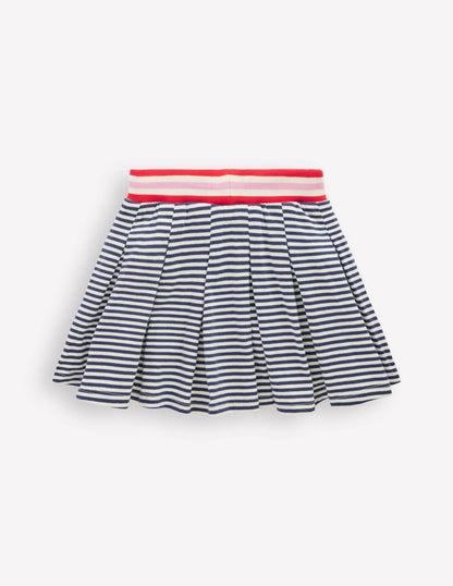 Pleated Jersey Skort-Navy Stripe