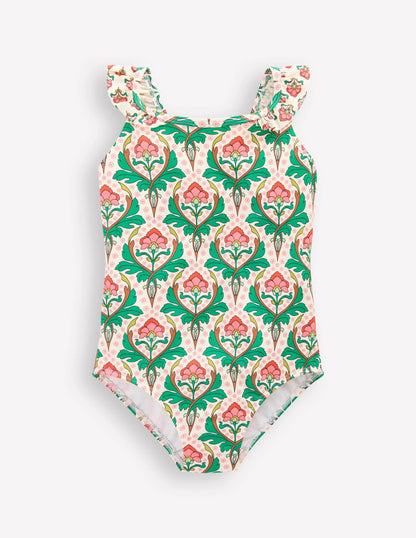 Hallie Frill Strap Swimsuit-Multi Woodblock Floral