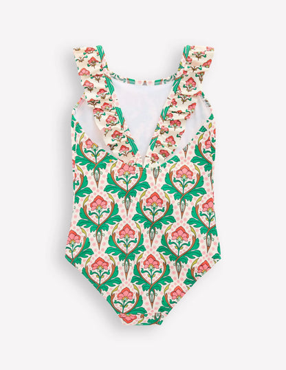 Hallie Frill Strap Swimsuit-Multi Woodblock Floral