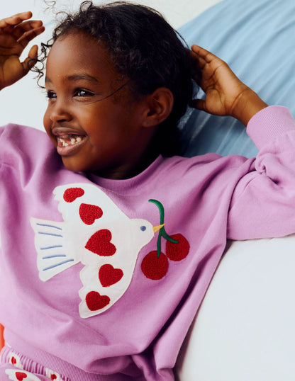 Bobbie Appliqué Sweatshirt-Purple Doves