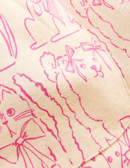Wide Leg Printed Sweatpants-Oatmeal Cats