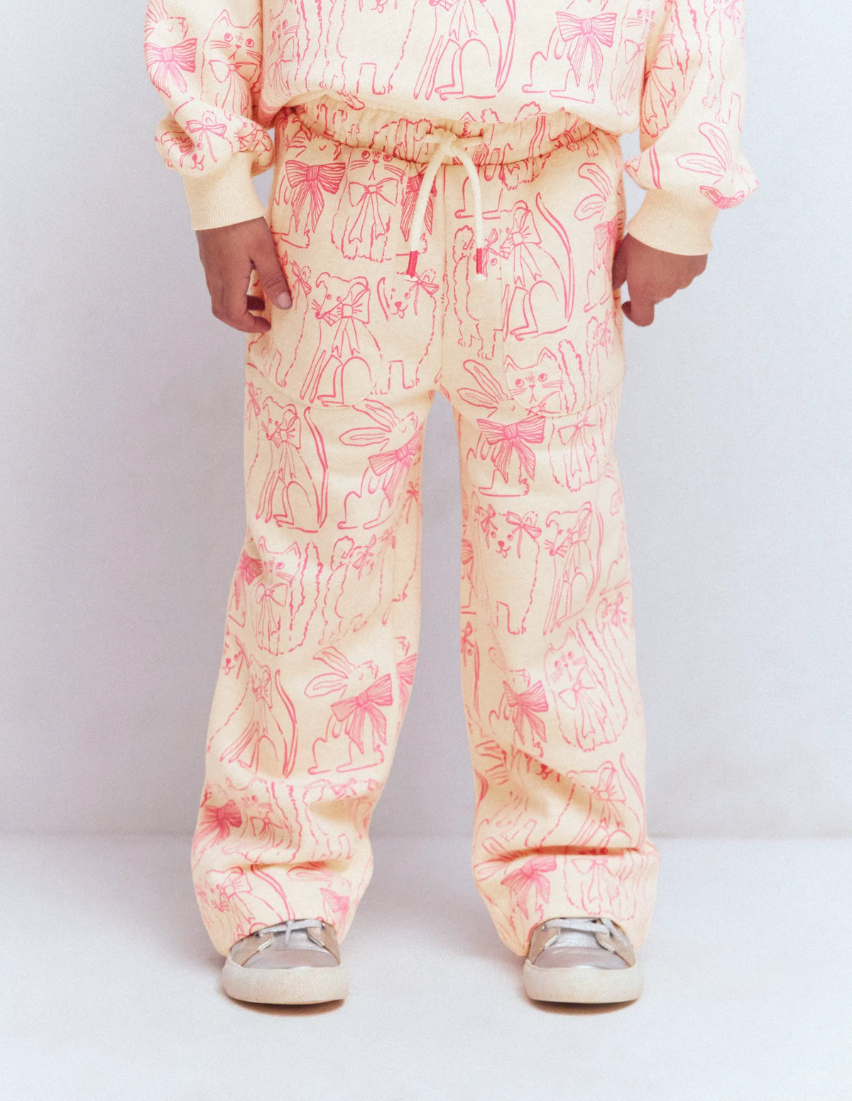 Wide Leg Printed Sweatpants-Oatmeal Cats