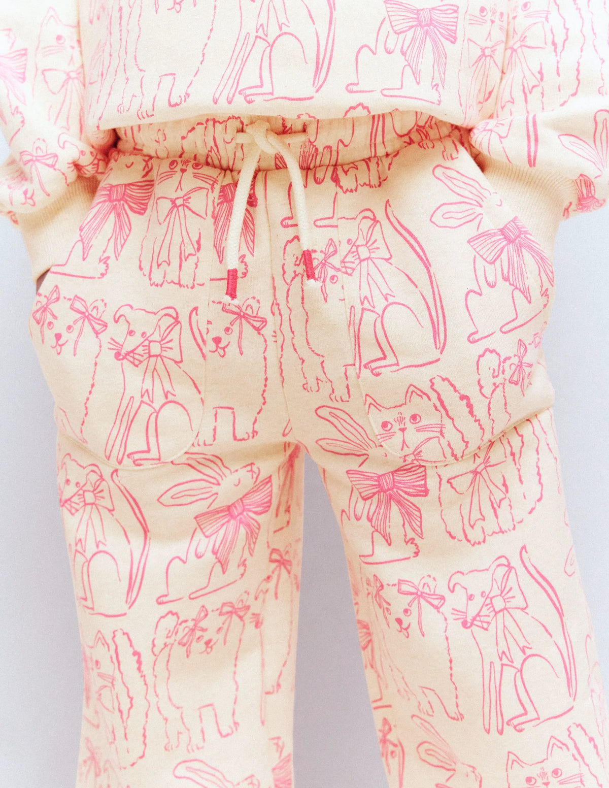 Wide Leg Printed Sweatpants-Oatmeal Cats
